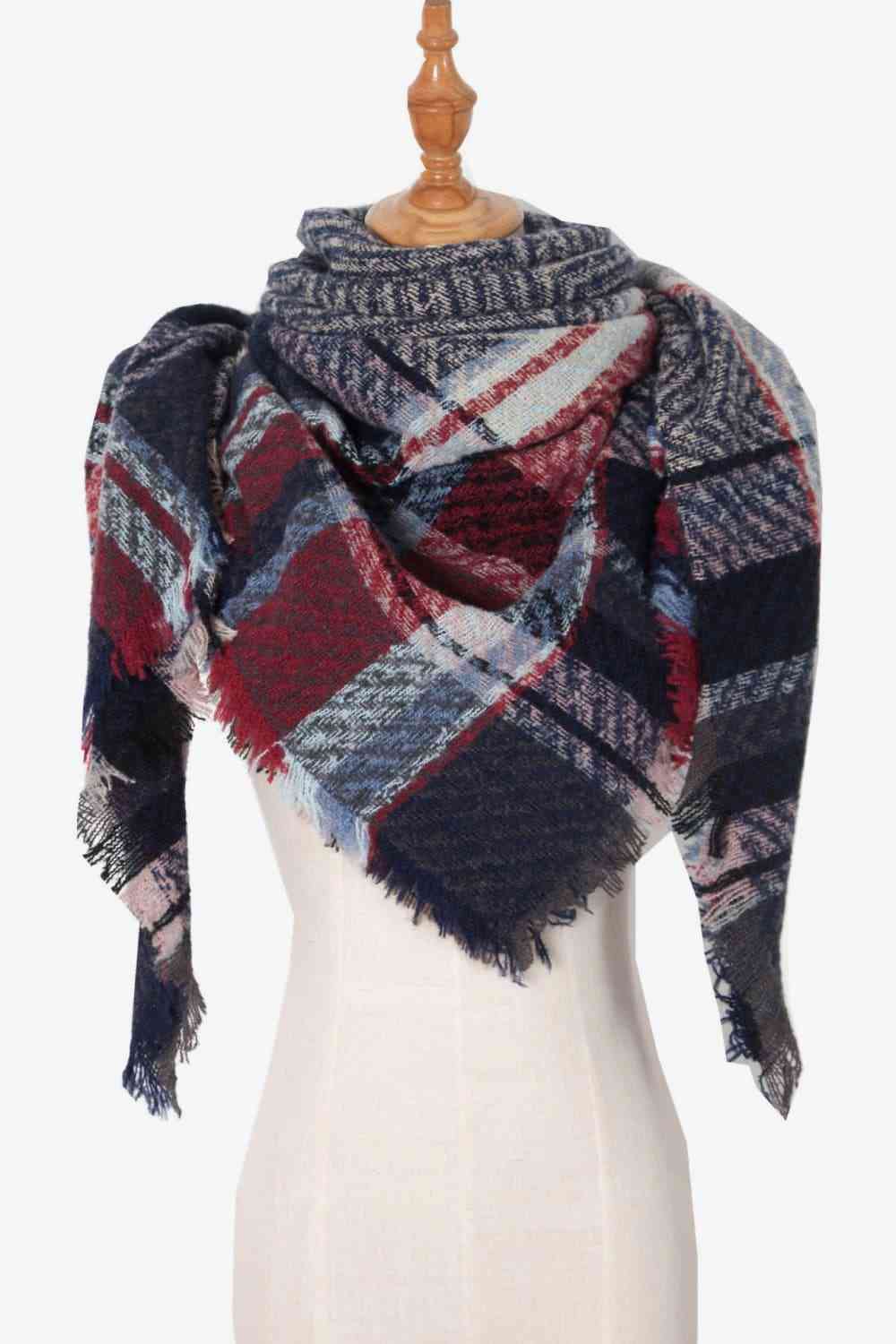 Posh Plaid Raw Hem Polyester Scarf