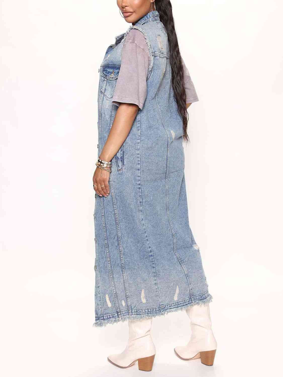 Laura Long Sleeveless Denim Jacket