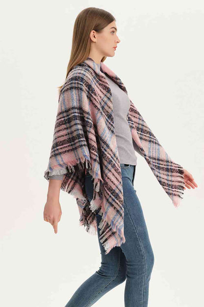 India Plaid Raw Hem Polyester Scarf