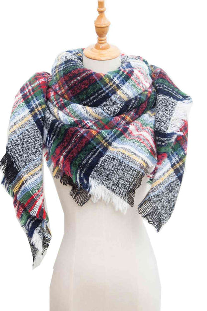 India Plaid Raw Hem Polyester Scarf