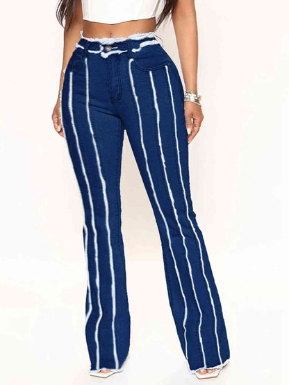 Jamyra Striped Raw Hem Jeans