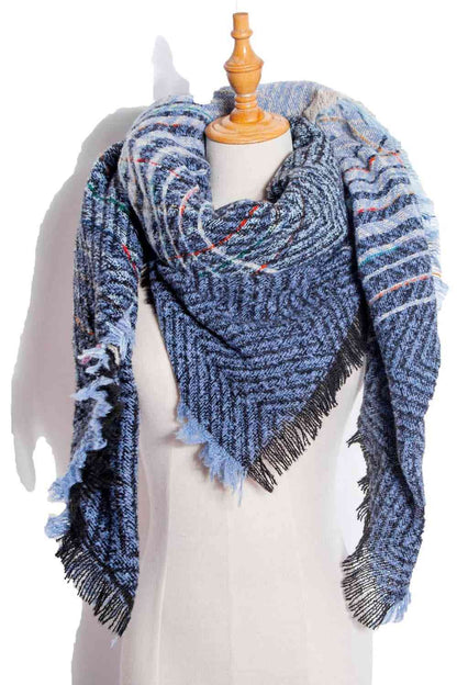 Posh Plaid Raw Hem Polyester Scarf