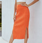 Ribbed Side Slit Skirt