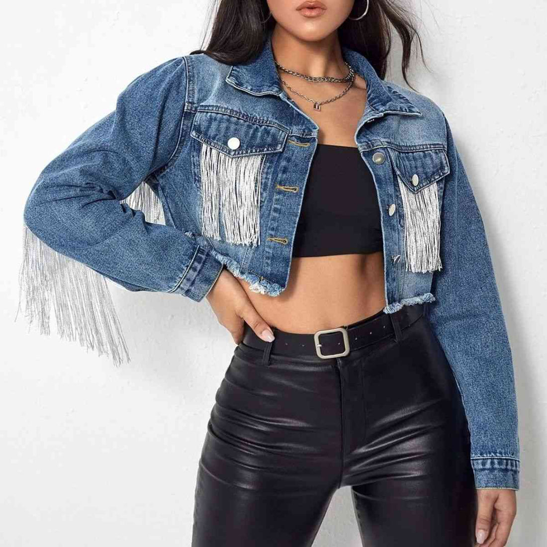 Dyna Fringe Cropped Denim Jacket