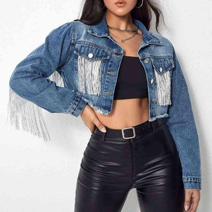 Dyna Fringe Cropped Denim Jacket