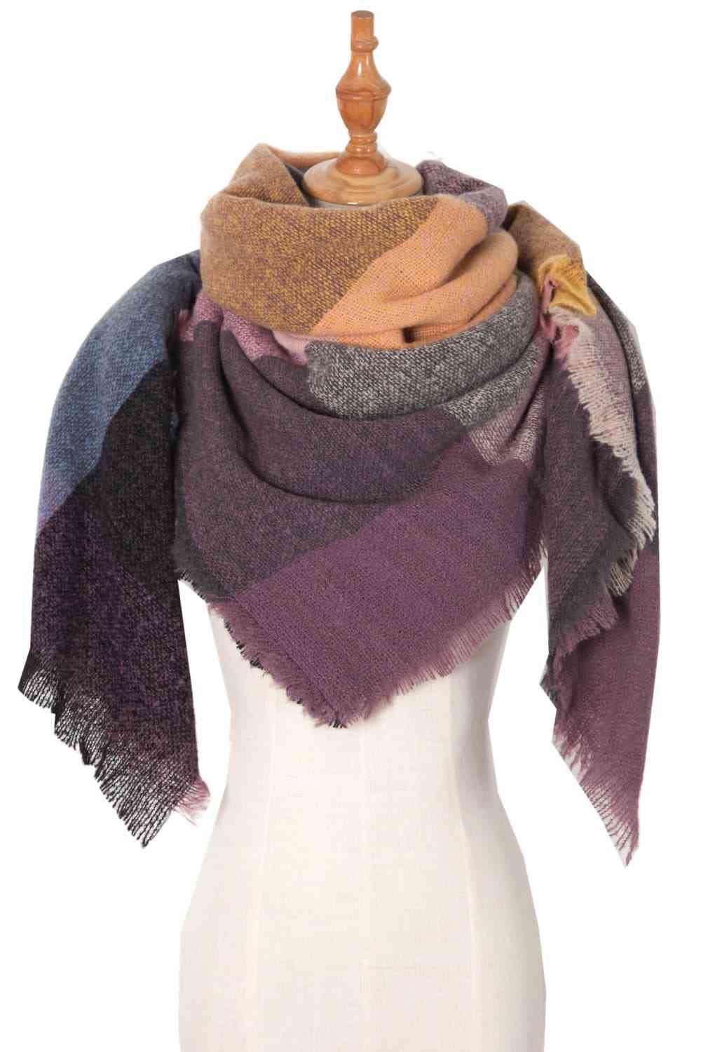 Hollie Plaid Raw Hem Polyester Scarf