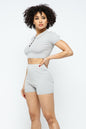 Collar Crop Top Shorts Set