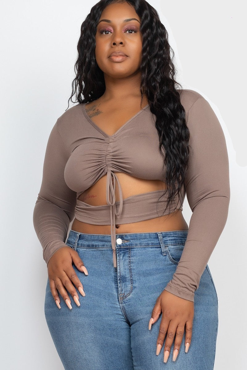 Drawstring Ruched Cutout Crop Top