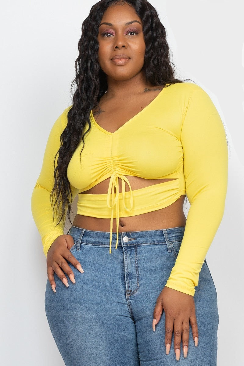Drawstring Ruched Cutout Crop Top