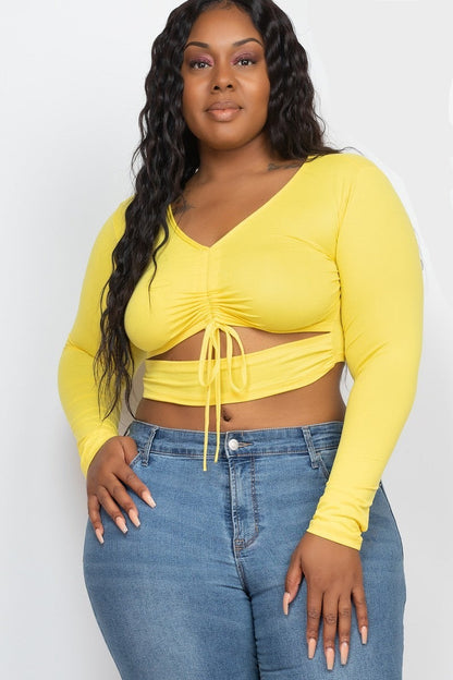 Drawstring Ruched Cutout Crop Top