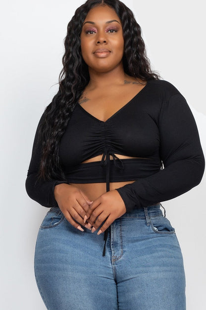 Drawstring Ruched Cutout Crop Top