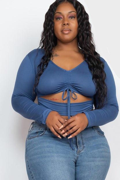 Drawstring Ruched Cutout Crop Top