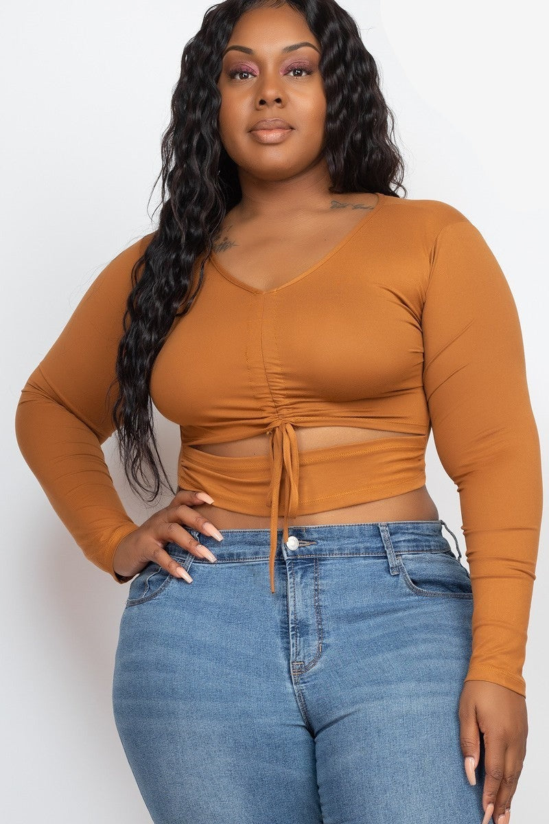 Drawstring Ruched Cutout Crop Top