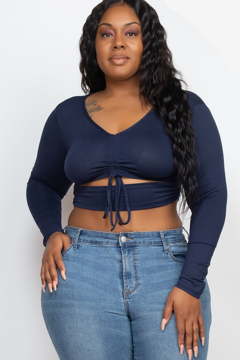 Drawstring Ruched Cutout Crop Top