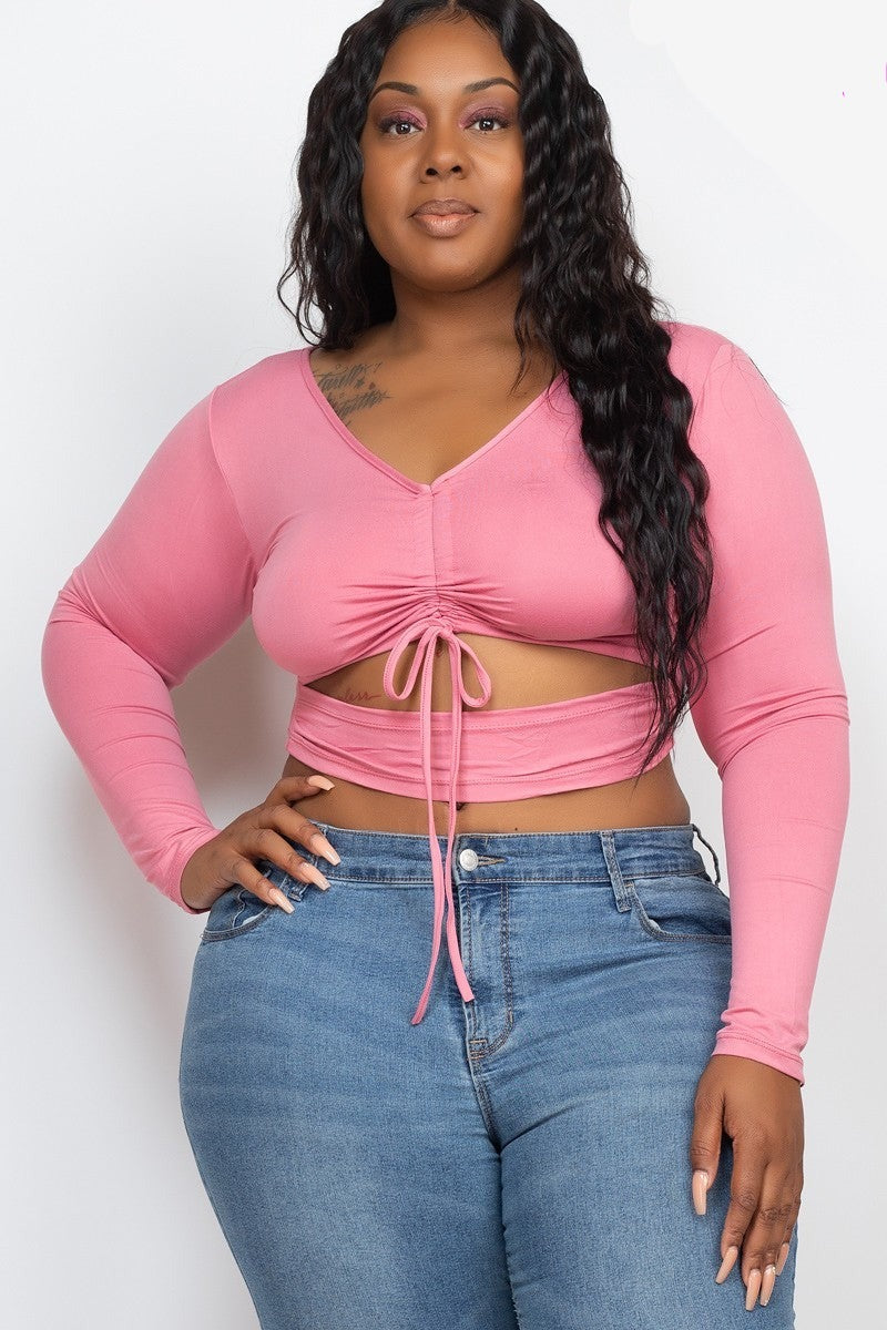 Drawstring Ruched Cutout Crop Top