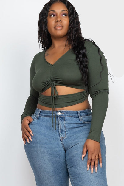 Drawstring Ruched Cutout Crop Top