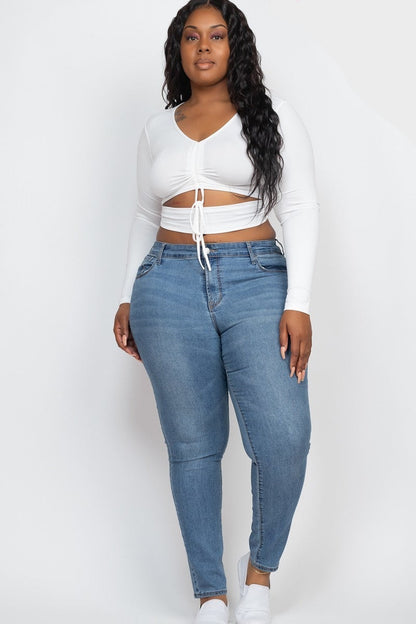 Drawstring Ruched Cutout Crop Top