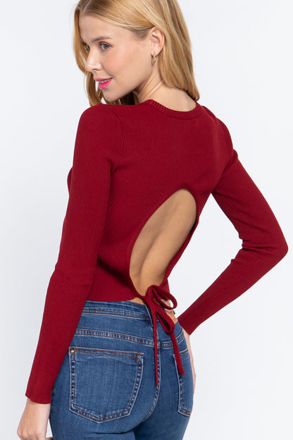 Self-Tie Open Back Sweater