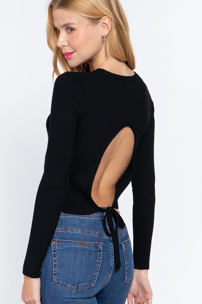 Self-Tie Open Back Sweater