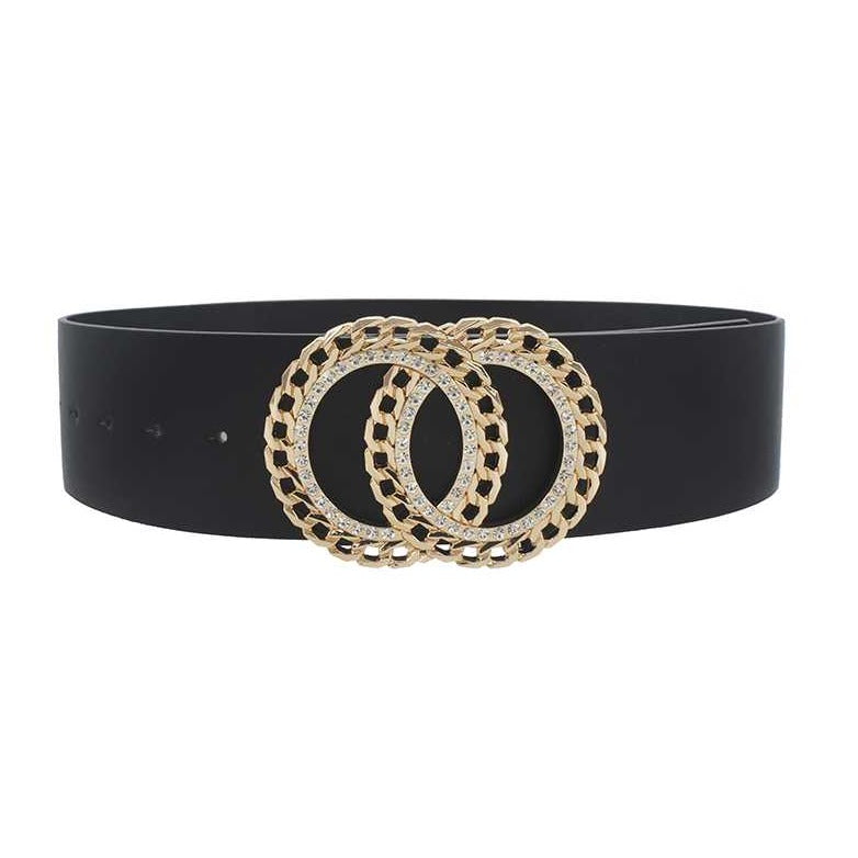 Double Circle Rhinestone Trimmed Belt