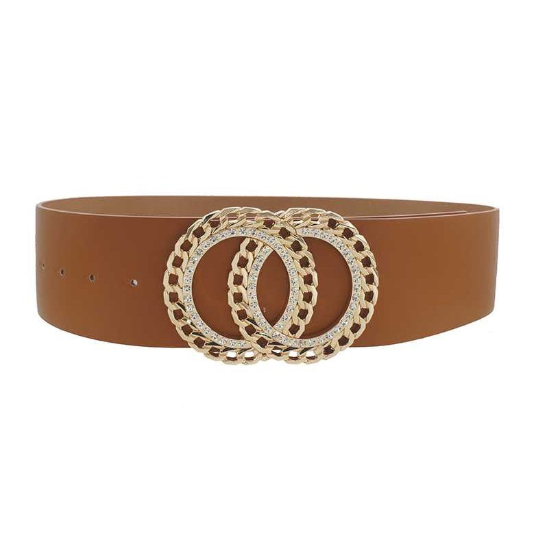 Double Circle Rhinestone Trimmed Belt