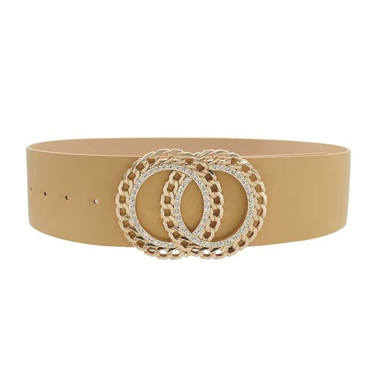 Double Circle Rhinestone Trimmed Belt