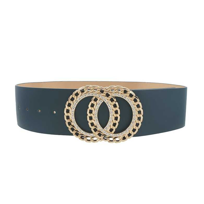 Double Circle Rhinestone Trimmed Belt