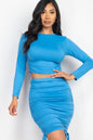 Ruched Side Crop Top Drawstring Skirt Set