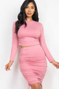 Ruched Side Crop Top Drawstring Skirt Set