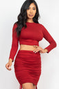 Ruched Side Crop Top Drawstring Skirt Set