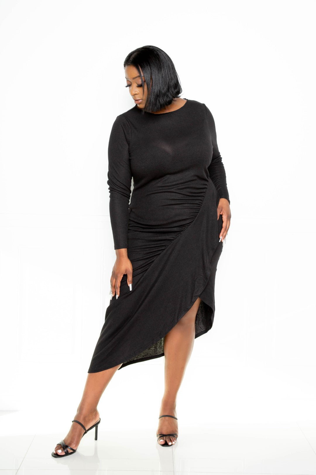 Asymmetrical Waterfall Ruffle Sweater Dress