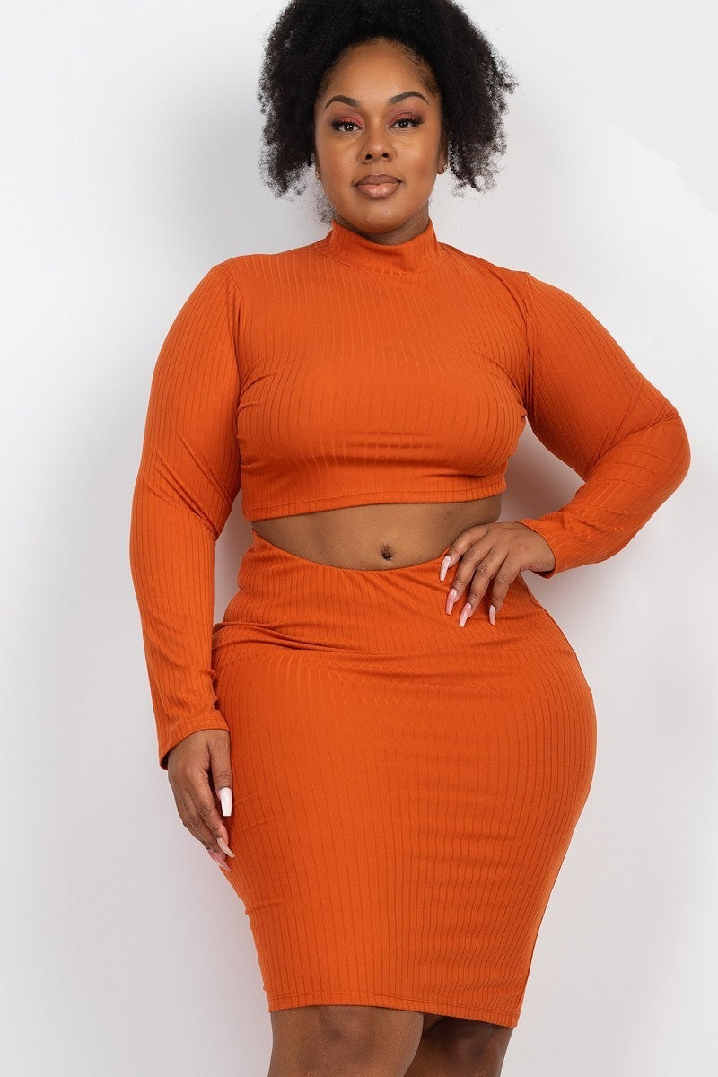 Mock Neck Midi Skirt Set