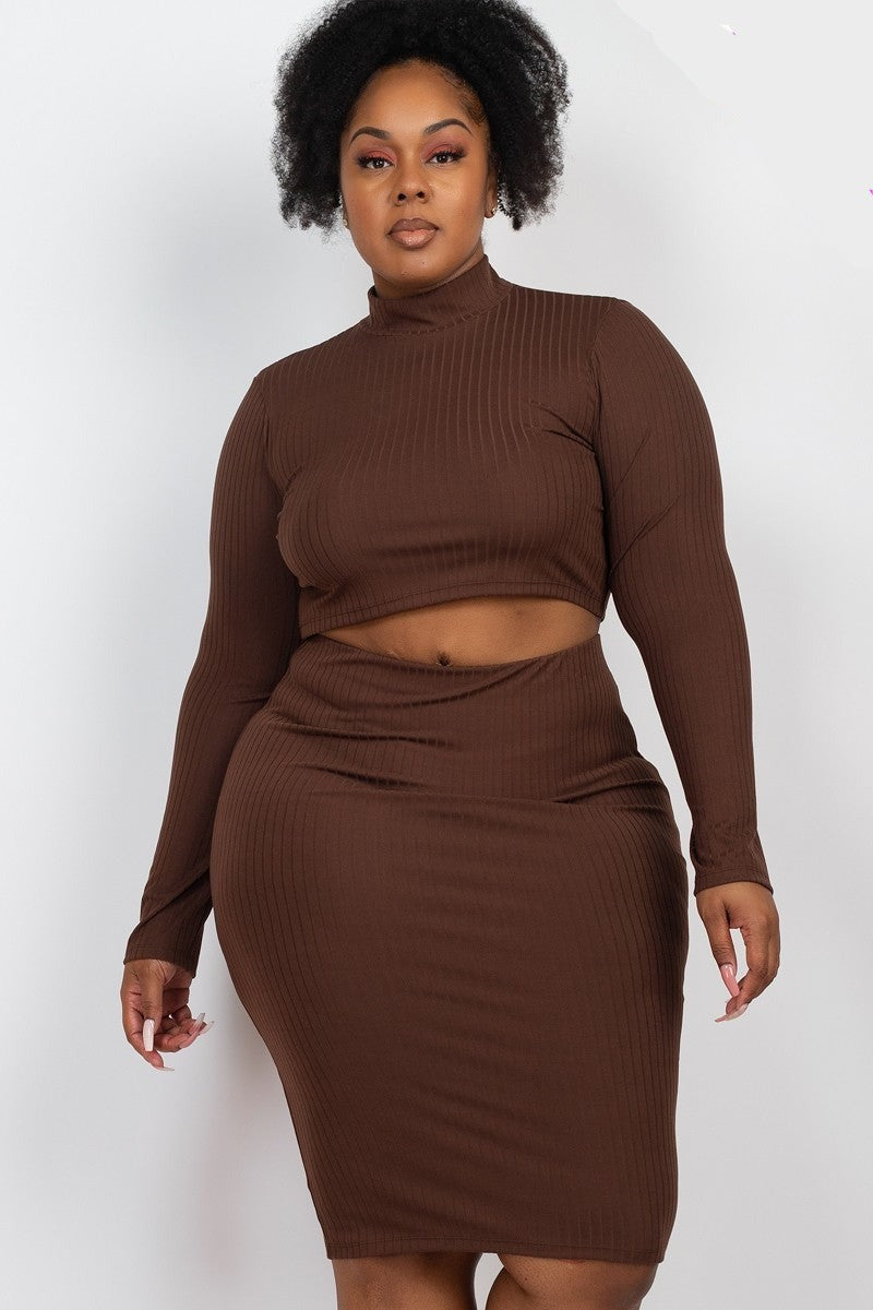 Mock Neck Midi Skirt Set