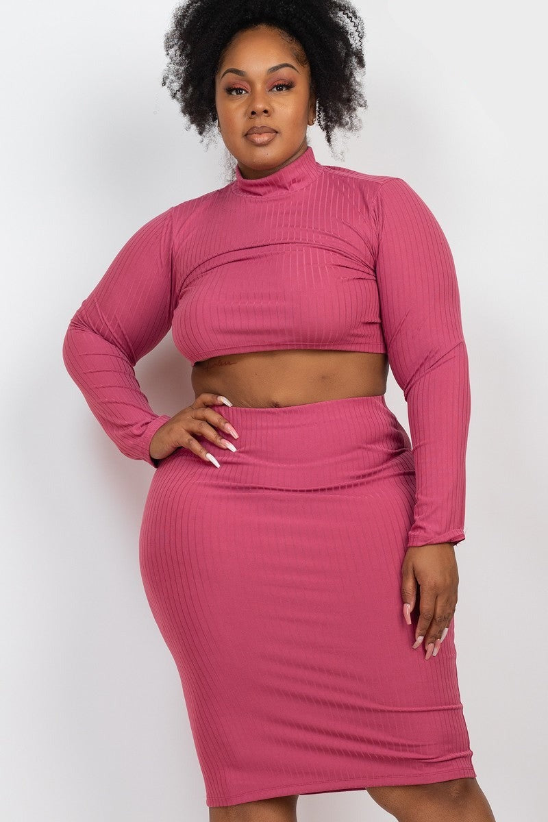 Mock Neck Midi Skirt Set