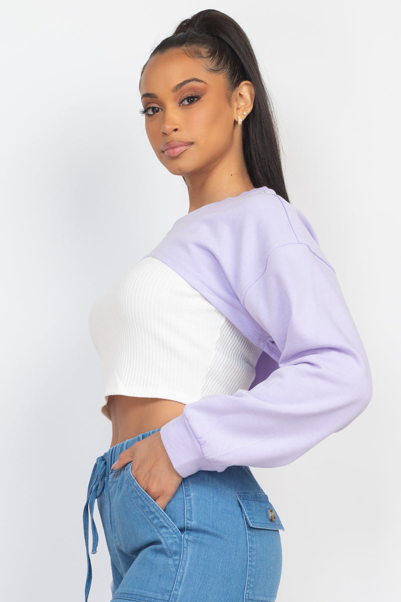 Ribbed Crop Top With Shrug Sweater