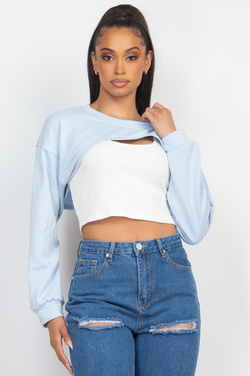 Ribbed Crop Top With Shrug Sweater