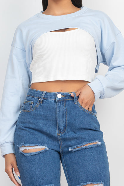 Ribbed Crop Top With Shrug Sweater