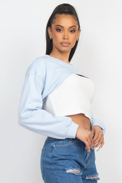 Ribbed Crop Top With Shrug Sweater