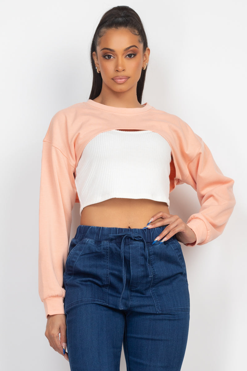 Ribbed Crop Top With Shrug Sweater