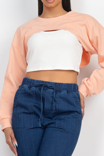 Ribbed Crop Top With Shrug Sweater