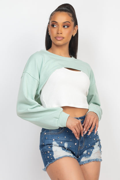 Ribbed Crop Top With Shrug Sweater