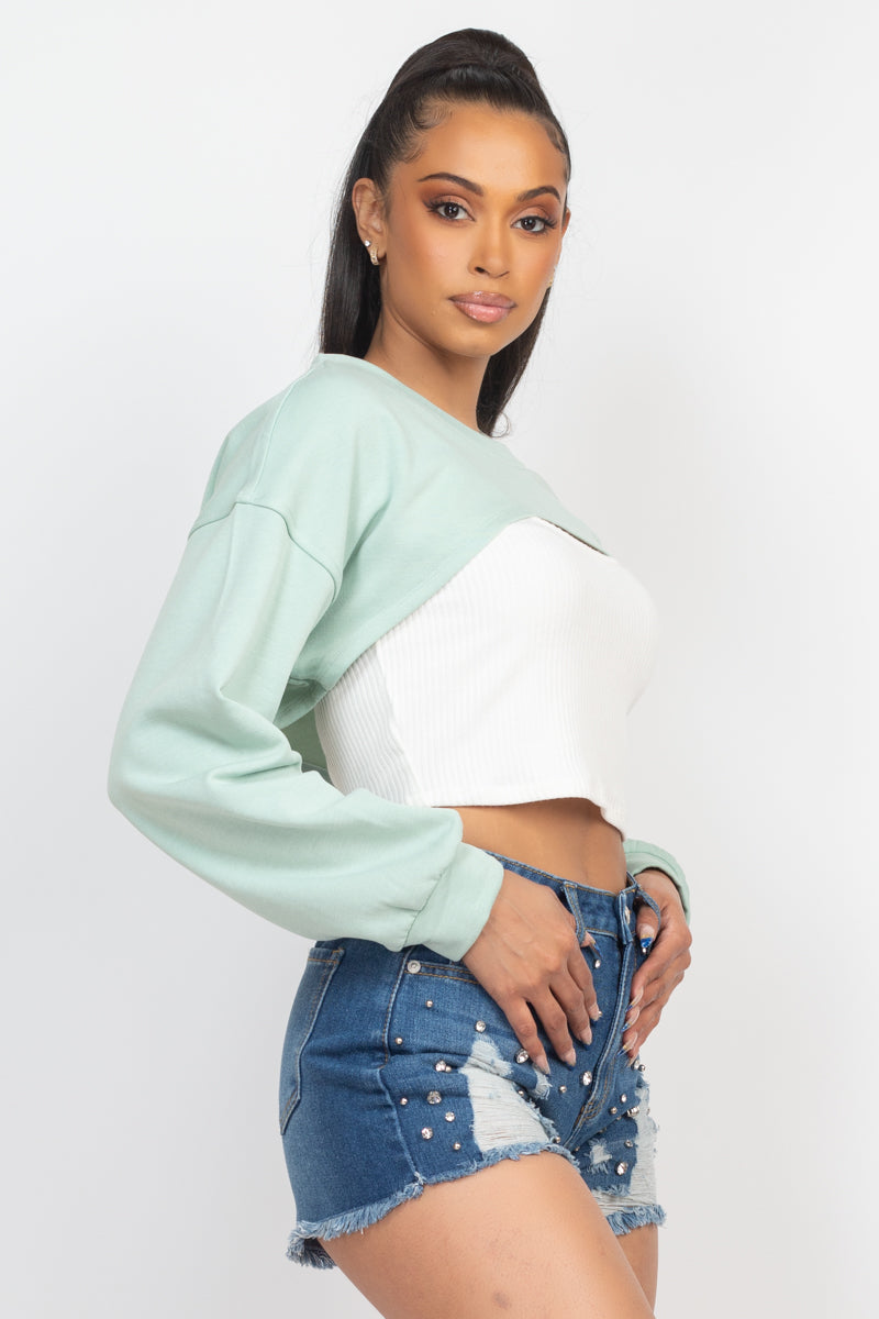 Ribbed Crop Top With Shrug Sweater