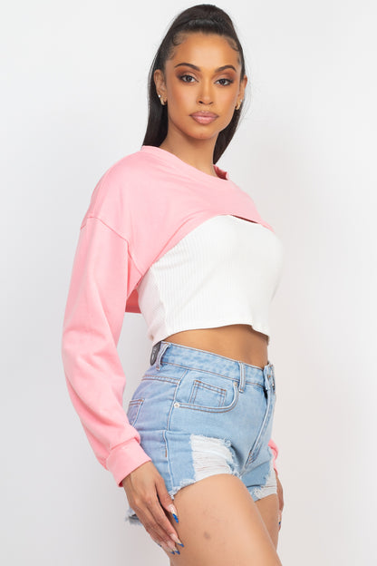 Ribbed Crop Top With Shrug Sweater