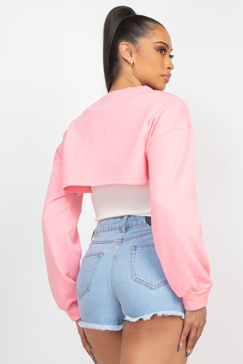 Ribbed Crop Top With Shrug Sweater