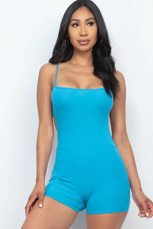 Ribbed Cutout Back Bodycon Romper