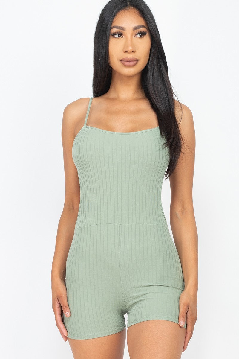 Ribbed Cutout Back Bodycon Romper