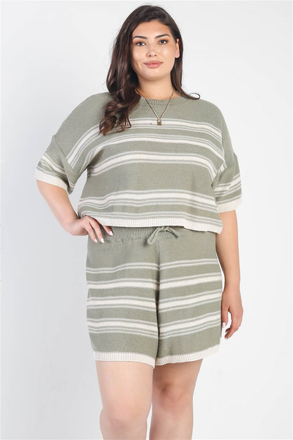 Striped Knit Shorts Set