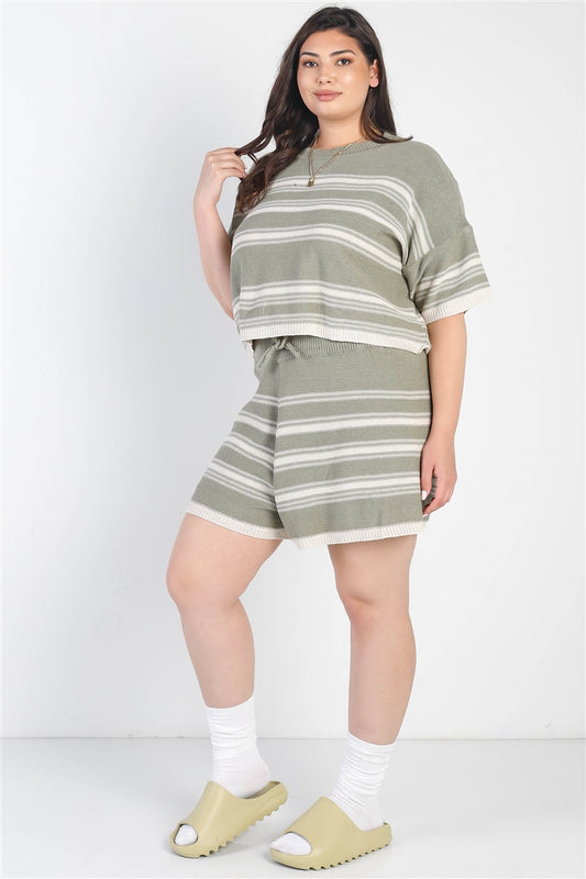 Striped Knit Shorts Set
