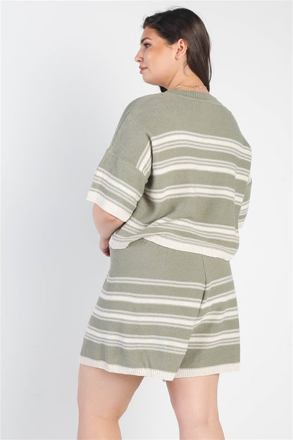 Striped Knit Shorts Set