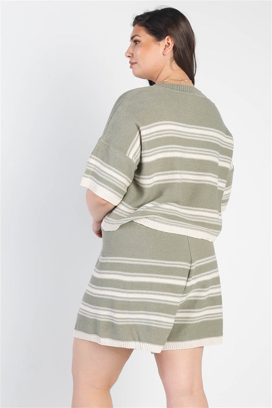 Striped Knit Shorts Set